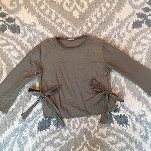 Zara olive green bow blouse, size M